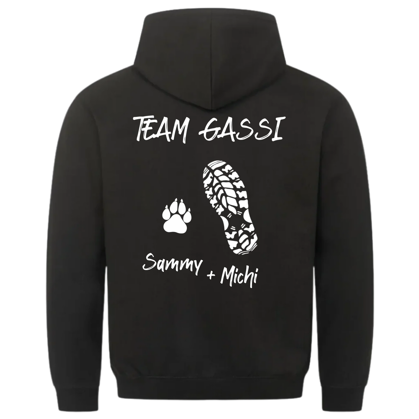 Team Gassi Fußabdruck - Personalisierbarer Unisex Hoodie Rückendruck
