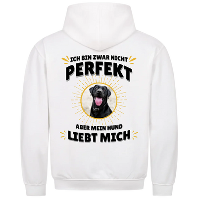 Ich bin zwar nicht perfekt - Personalisierbarer Unisex Hoodie Rückendruck