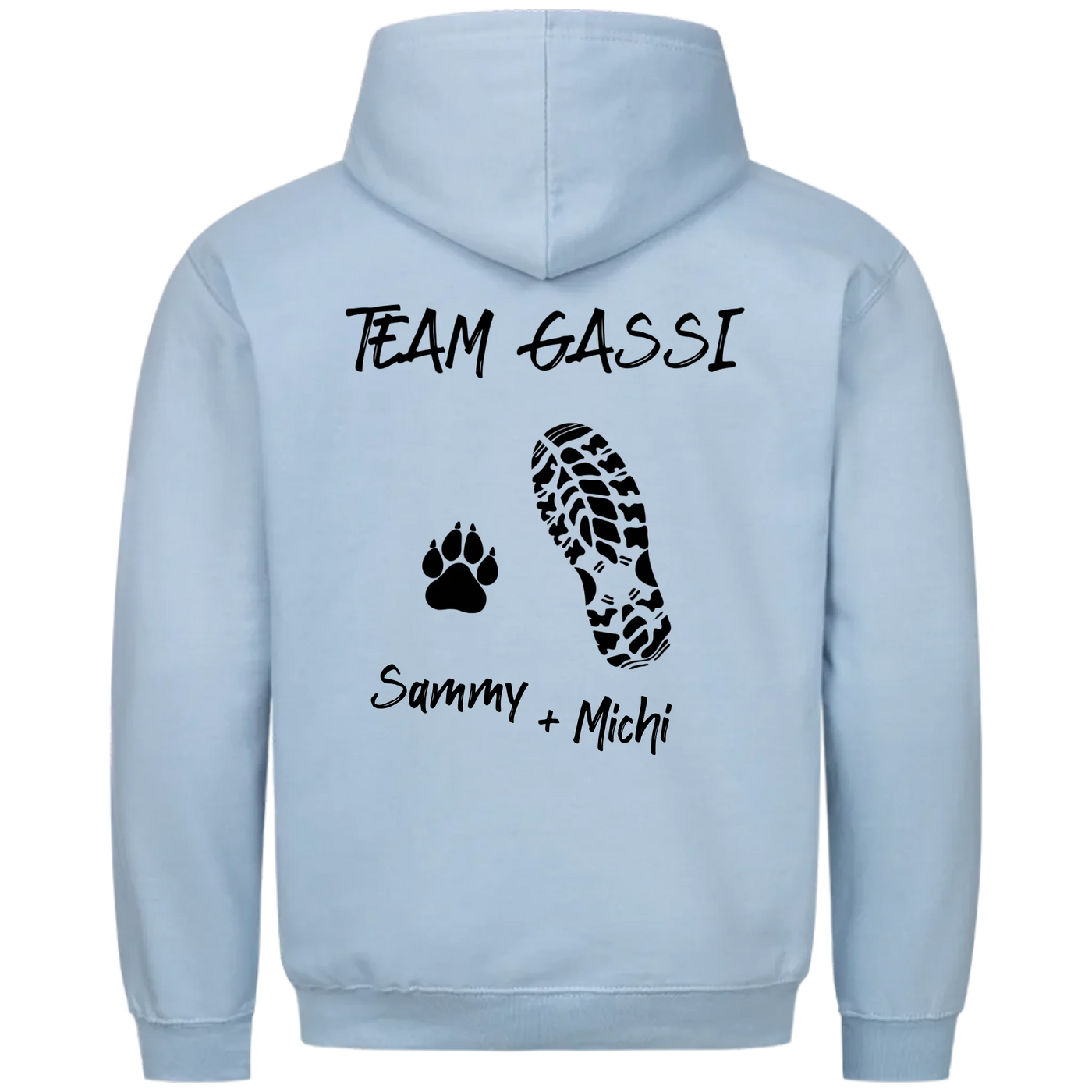 Team Gassi Fußabdruck - Personalisierbarer Unisex Hoodie Rückendruck