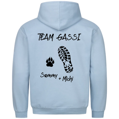 Team Gassi Fußabdruck - Personalisierbarer Unisex Hoodie Rückendruck