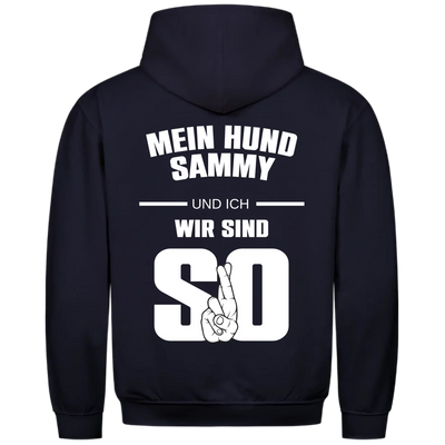 Mein Hund und ich wir sind so - Personalisierbarer Unisex Hoodie Rückendruck