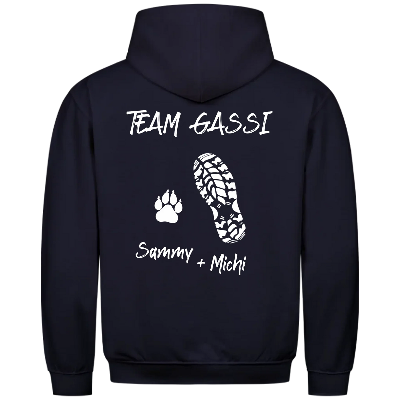 Team Gassi Fußabdruck - Personalisierbarer Unisex Hoodie Rückendruck