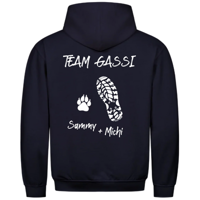 Team Gassi Fußabdruck - Personalisierbarer Unisex Hoodie Rückendruck