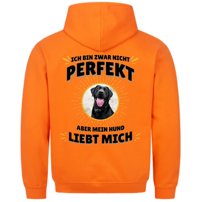 Ich bin zwar nicht perfekt - Personalisierbarer Unisex Hoodie Rückendruck
