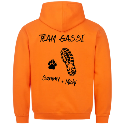 Team Gassi Fußabdruck - Personalisierbarer Unisex Hoodie Rückendruck