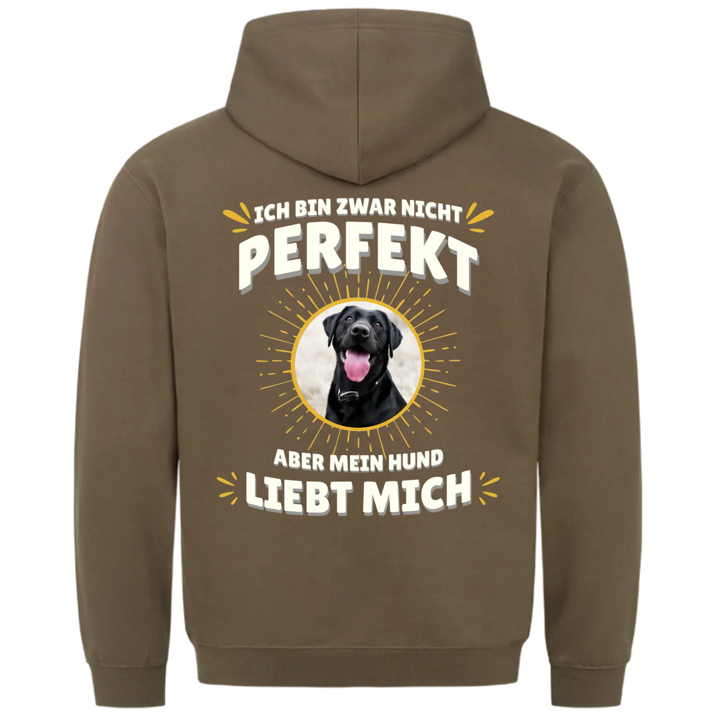 Ich bin zwar nicht perfekt - Personalisierbarer Unisex Hoodie Rückendruck