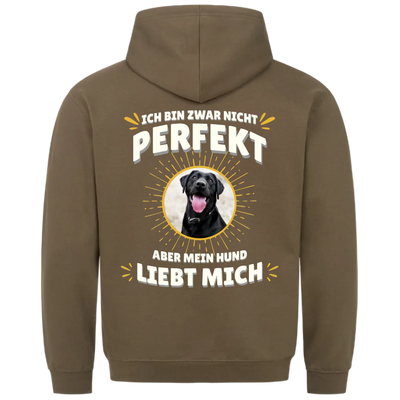 Ich bin zwar nicht perfekt - Personalisierbarer Unisex Hoodie Rückendruck