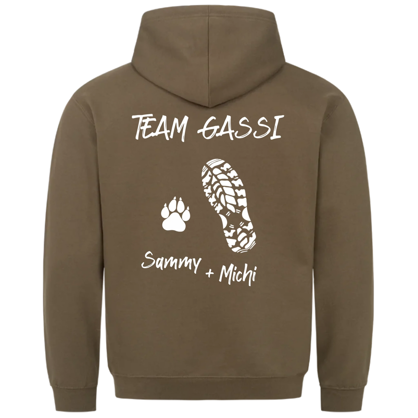 Team Gassi Fußabdruck - Personalisierbarer Unisex Hoodie Rückendruck