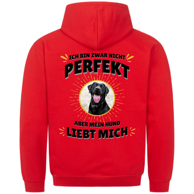 Ich bin zwar nicht perfekt - Personalisierbarer Unisex Hoodie Rückendruck