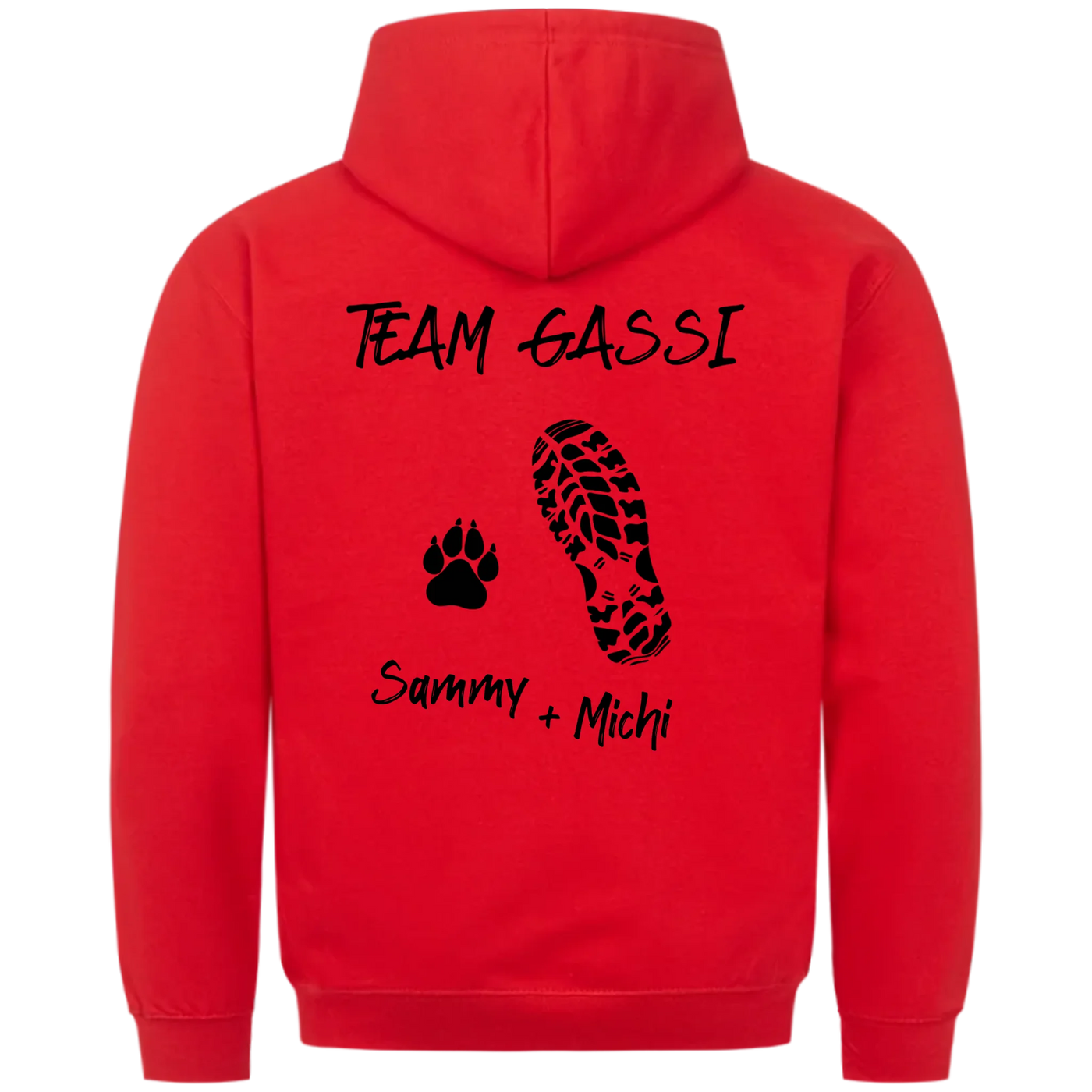 Team Gassi Fußabdruck - Personalisierbarer Unisex Hoodie Rückendruck