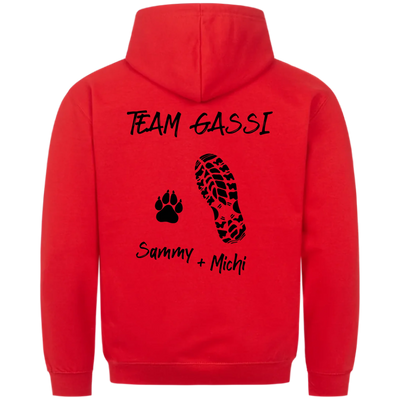 Team Gassi Fußabdruck - Personalisierbarer Unisex Hoodie Rückendruck