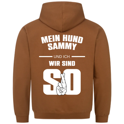 Mein Hund und ich wir sind so - Personalisierbarer Unisex Hoodie Rückendruck