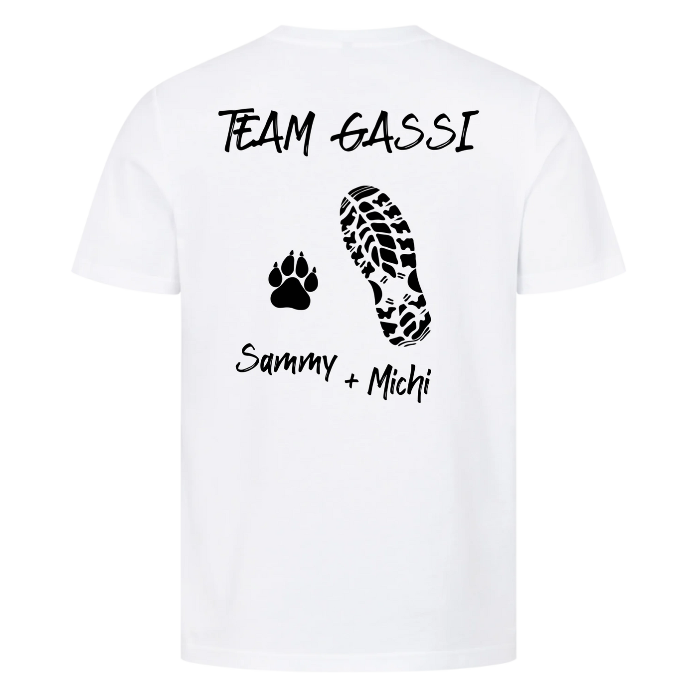 Team Gassi - Personalisierbares Unisex T-Shirt Rückendruck