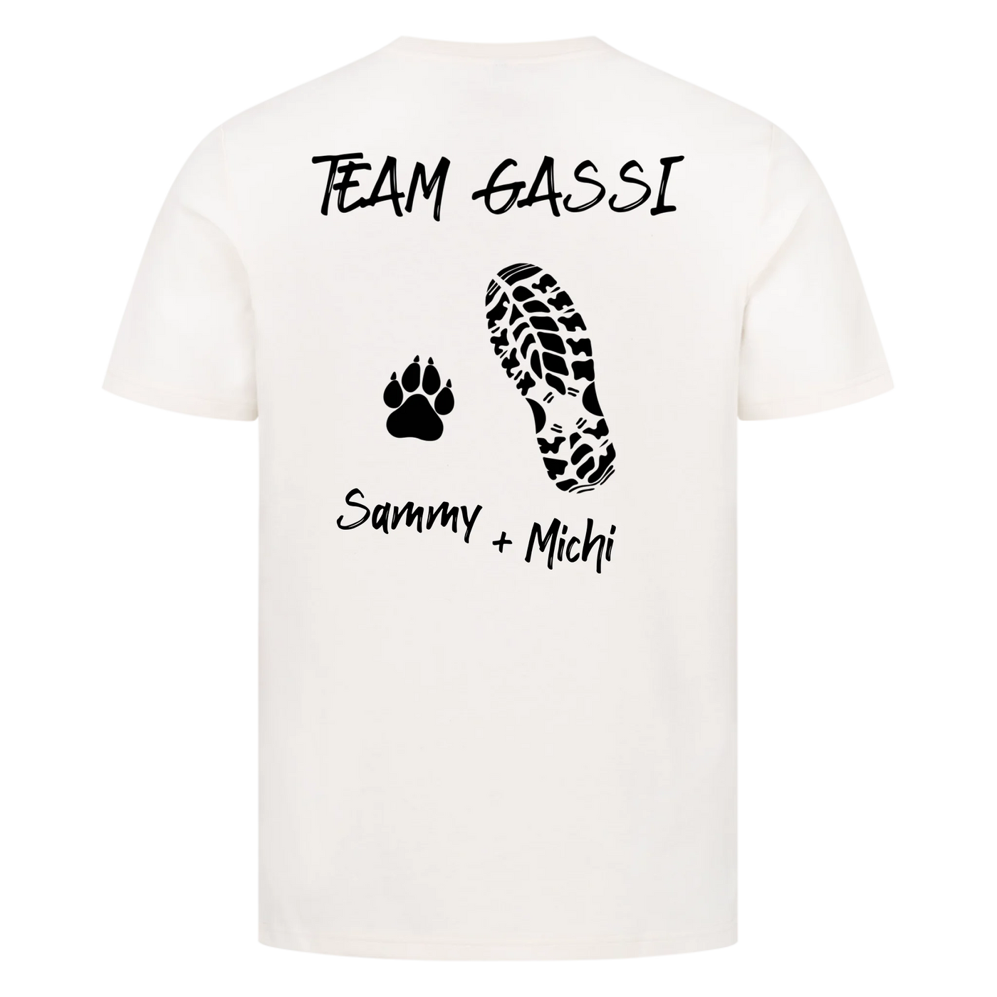 Team Gassi - Personalisierbares Unisex T-Shirt Rückendruck