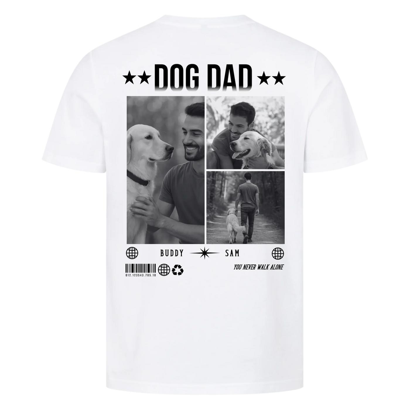 DOG DAD Photo Collage – Personalized Premium T-Shirt with Backprint