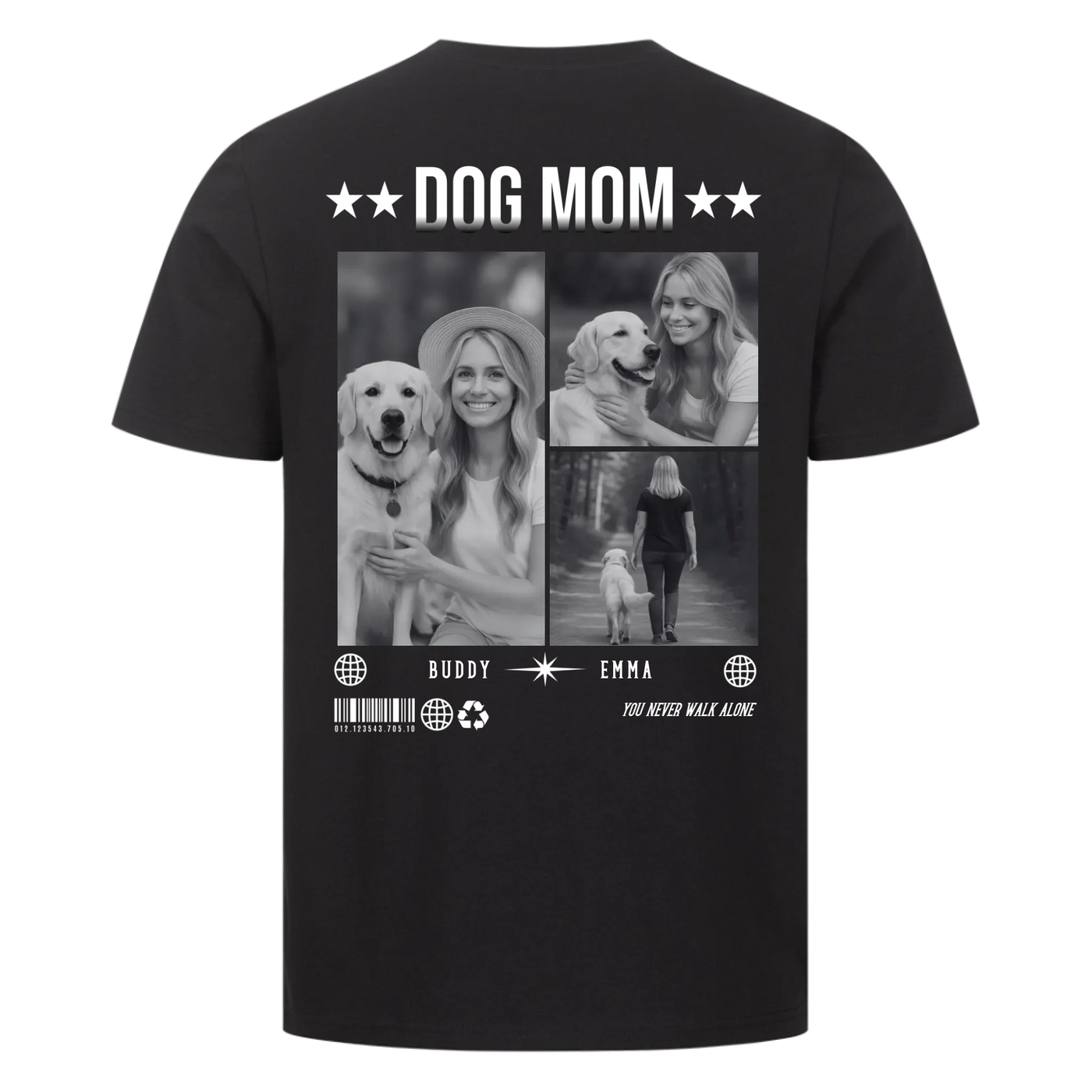 DOG MOM Photo Collage – Personalized Premium T-Shirt with Backprint