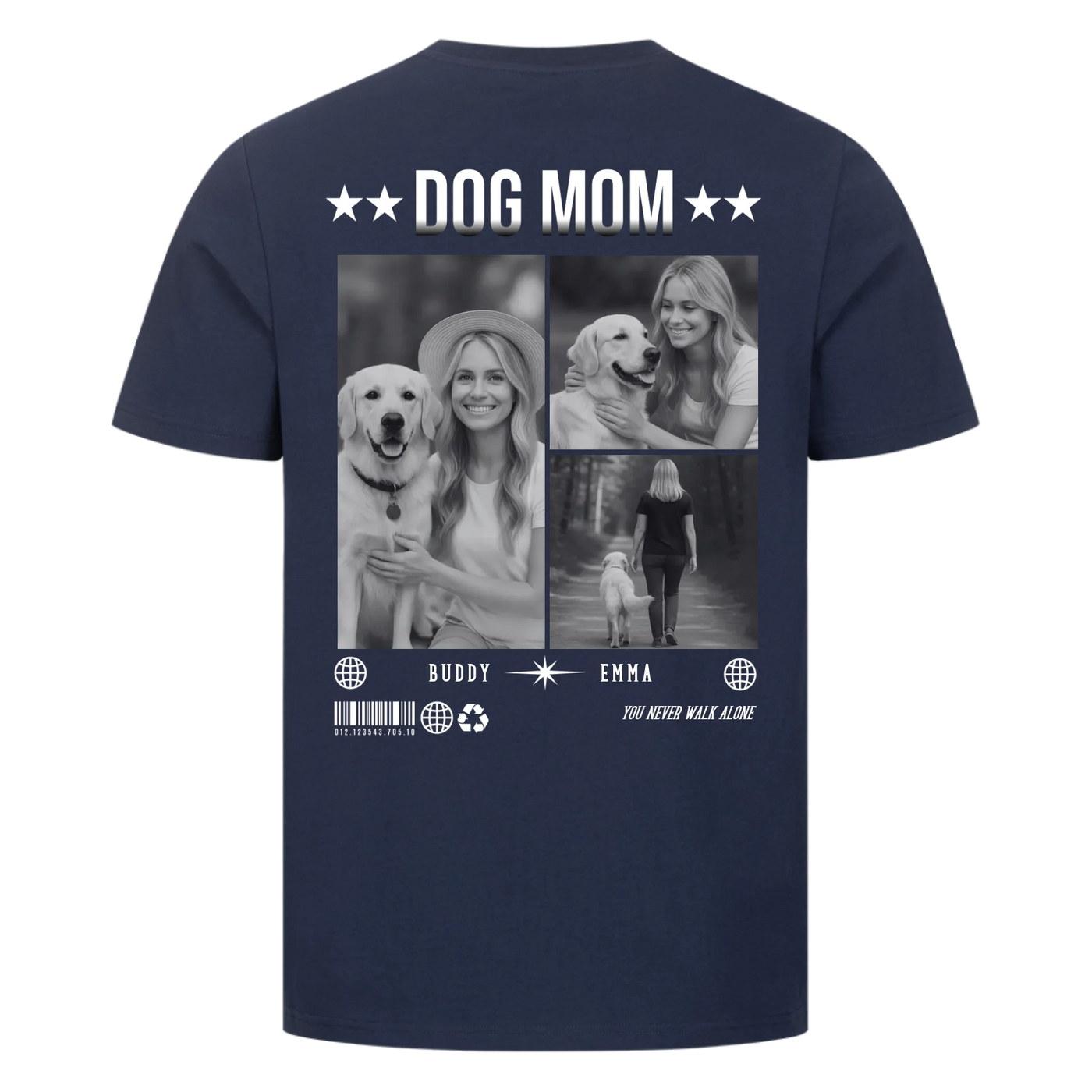 DOG MOM Photo Collage – Personalized Premium T-Shirt with Backprint