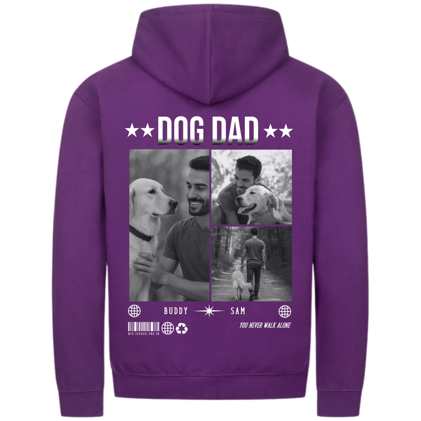 DOG DAD Photo Collage – Personalized Premium Zipper Hoodie with Custom Backprint