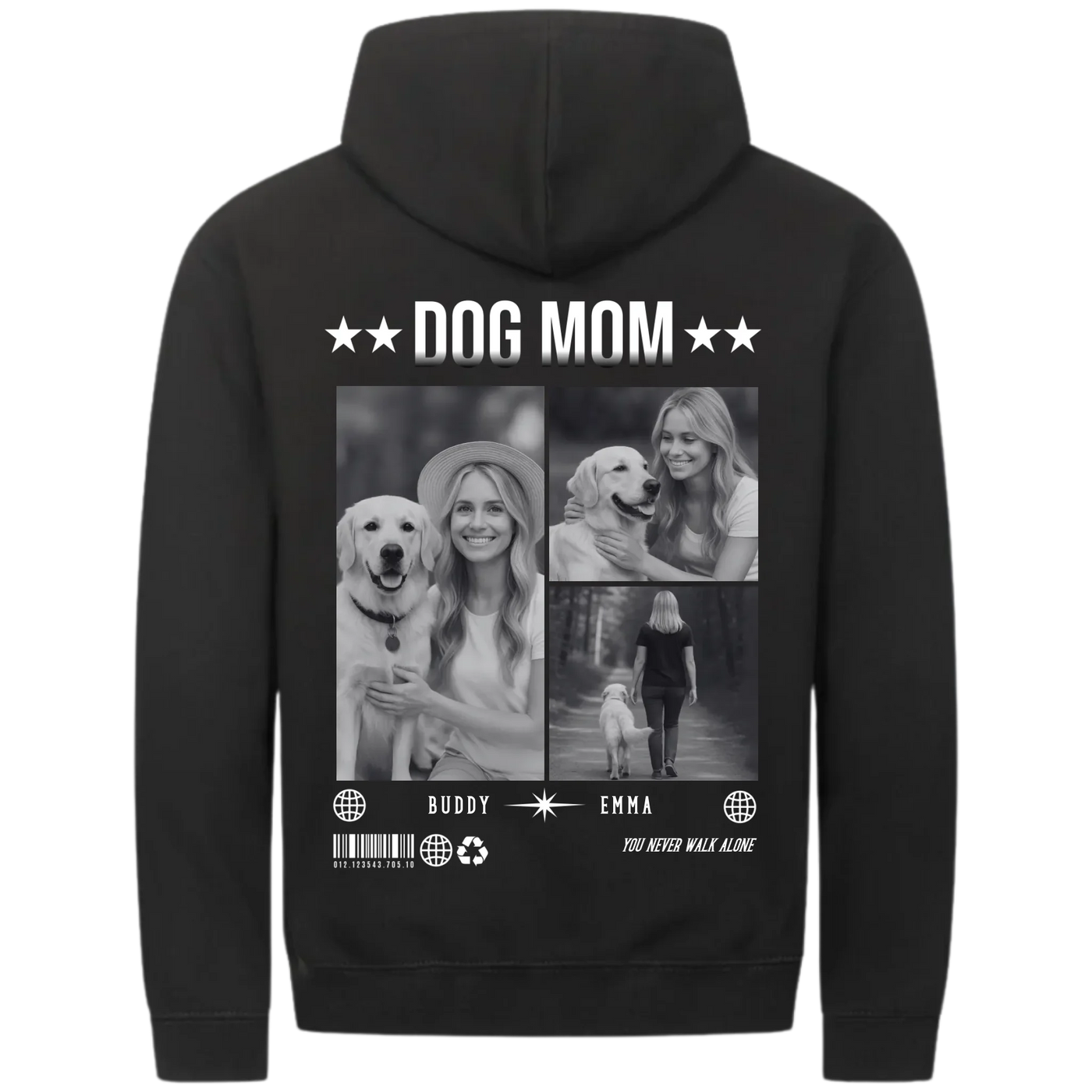 DOG MOM Photo Collage – Personalized Premium Zipper Hoodie with Custom Backprint