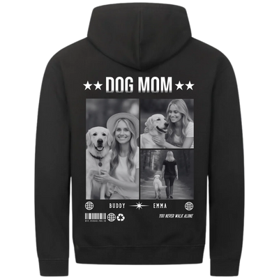 DOG MOM Photo Collage – Personalized Premium Zipper Hoodie with Custom Backprint
