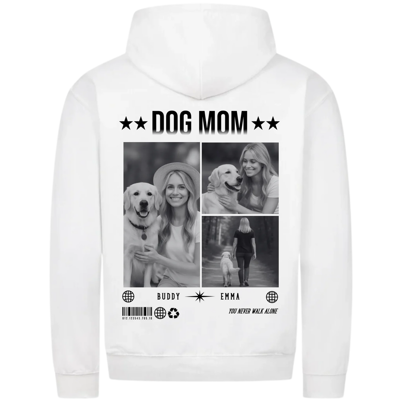 DOG MOM Photo Collage – Personalized Premium Zipper Hoodie with Custom Backprint