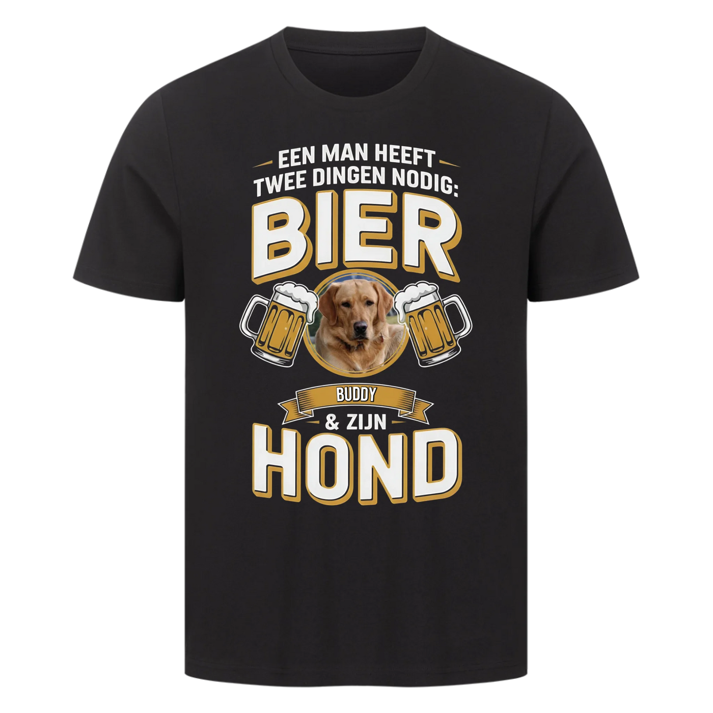 Een man heeft twee dingen nodig: bier en zijn hond – Premium T-shirt gepersonaliseerd
