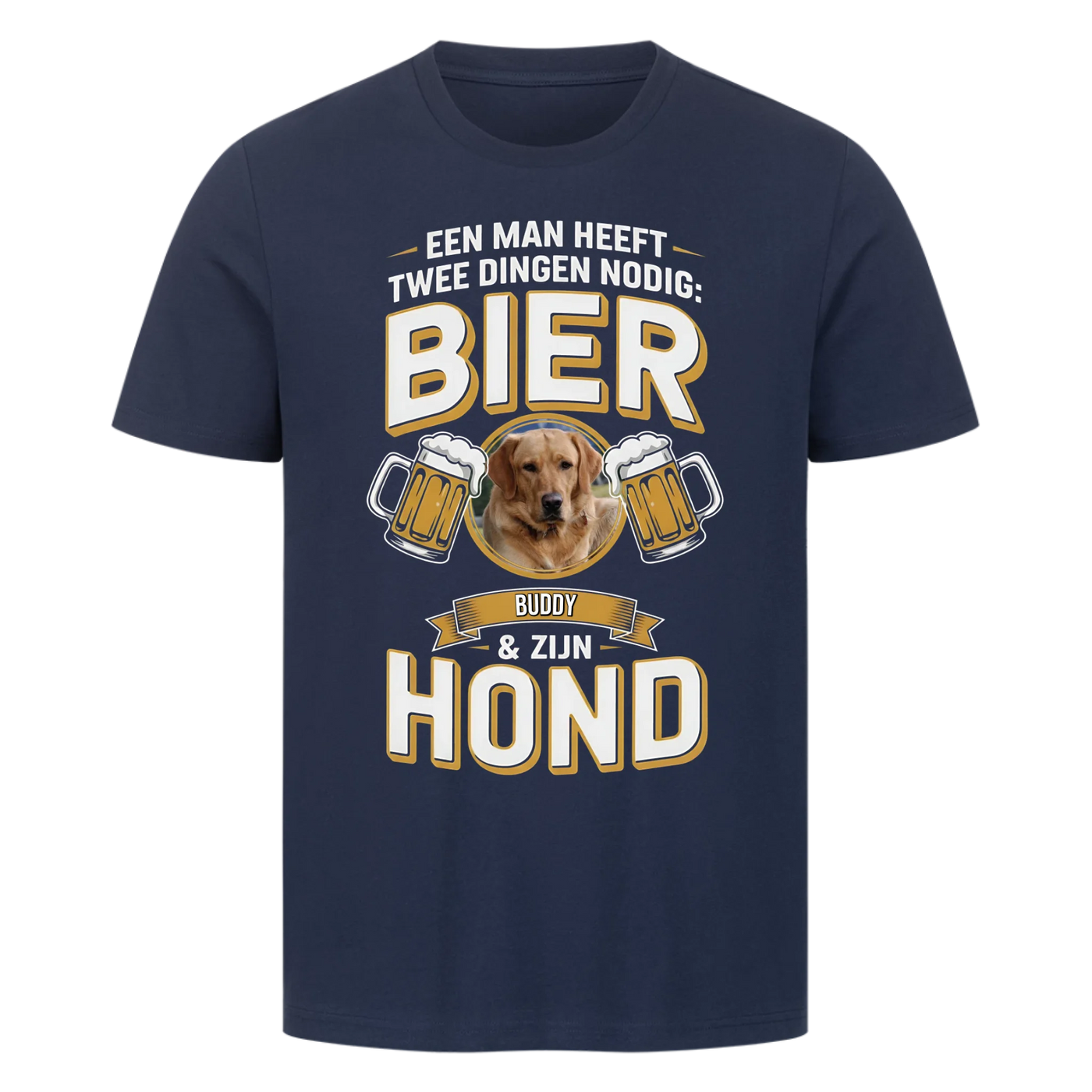 Een man heeft twee dingen nodig: bier en zijn hond – Premium T-shirt gepersonaliseerd
