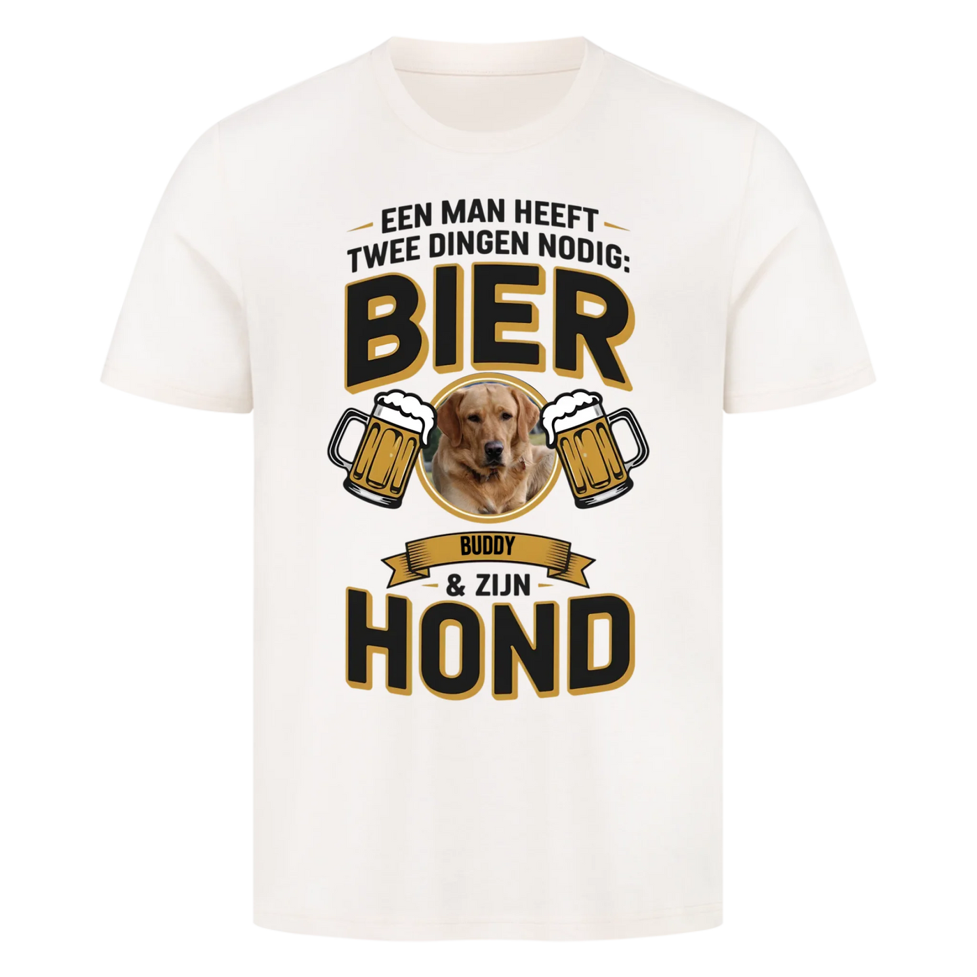 Een man heeft twee dingen nodig: bier en zijn hond – Premium T-shirt gepersonaliseerd