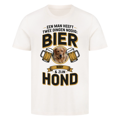 Een man heeft twee dingen nodig: bier en zijn hond – Premium T-shirt gepersonaliseerd