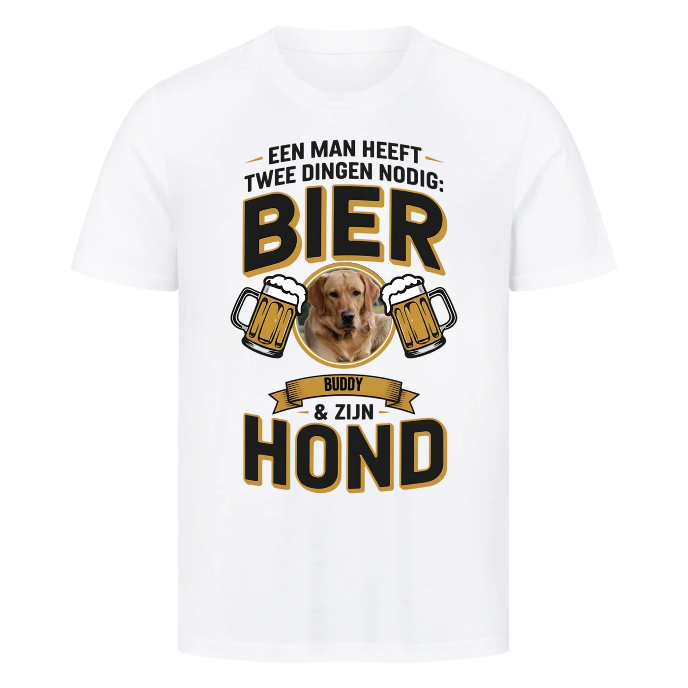 Een man heeft twee dingen nodig: bier en zijn hond – Premium T-shirt gepersonaliseerd