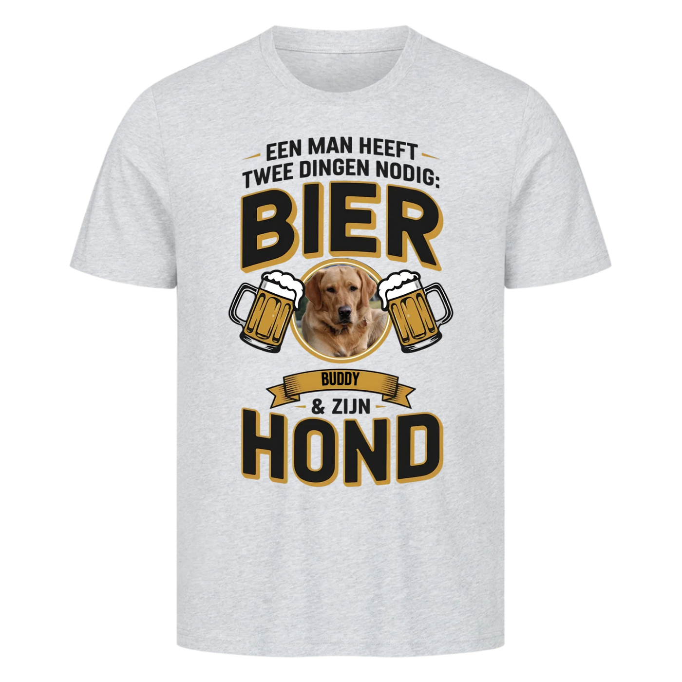 Een man heeft twee dingen nodig: bier en zijn hond – Premium T-shirt gepersonaliseerd