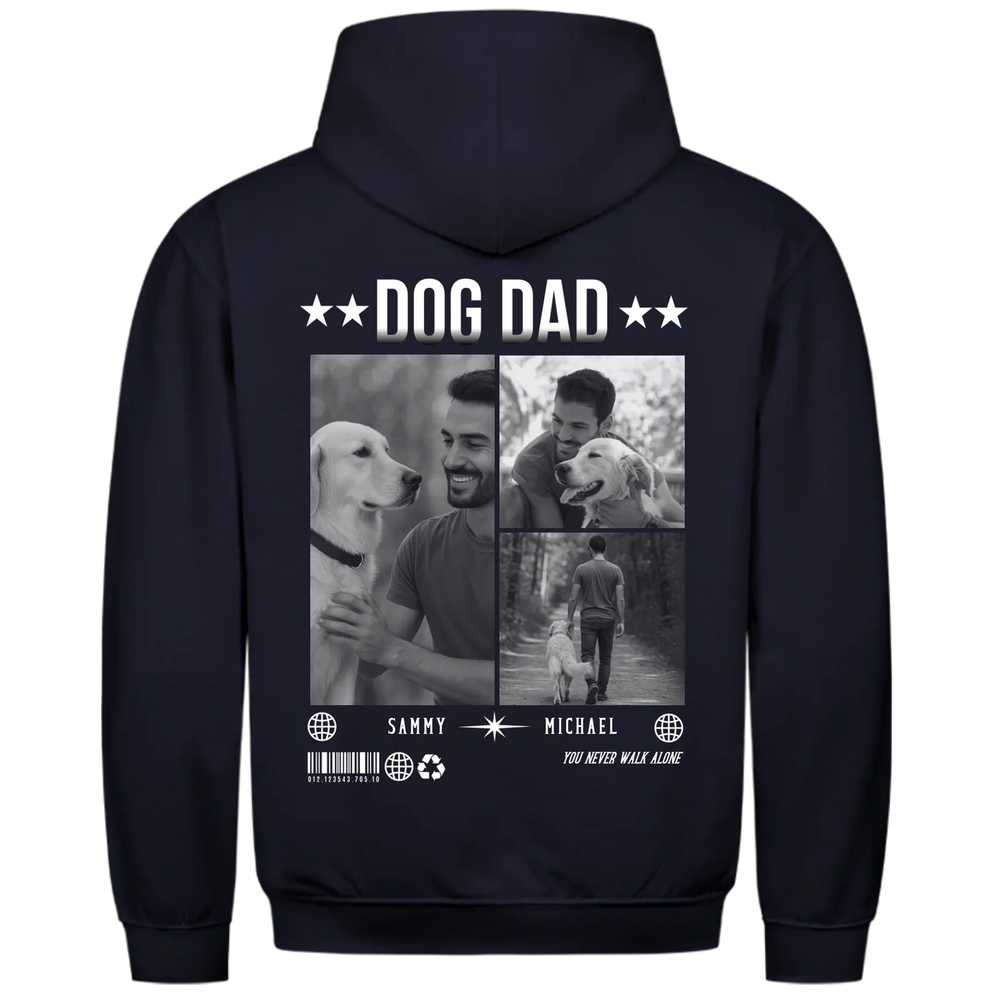 DOG DAD Fotocollage - Personalisierbarer Hoodie Unisex Rückendruck