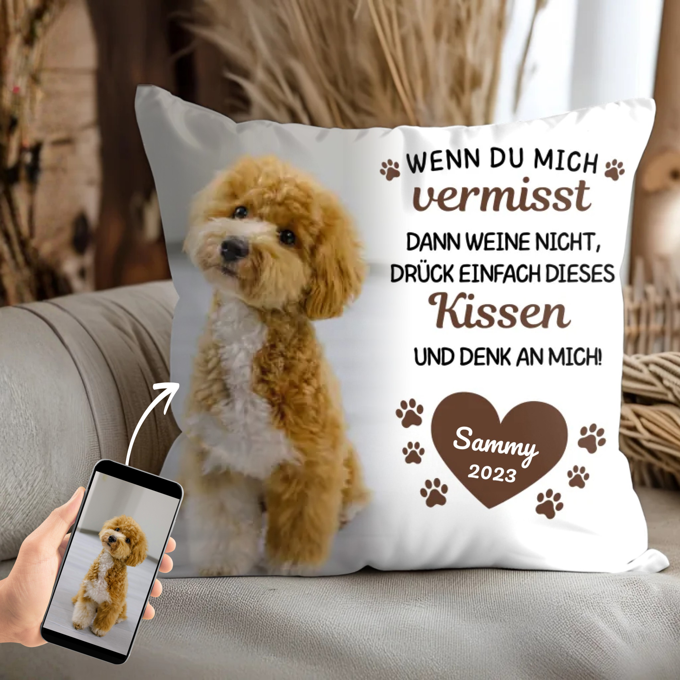 Wenn du mich vermisst - Erinnerungskissen mit Foto und Name